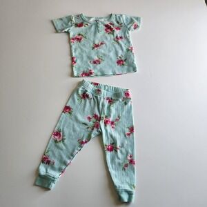 Toddler Girls Floral Pointelle Pajama Set Aqua Pink 18-24m